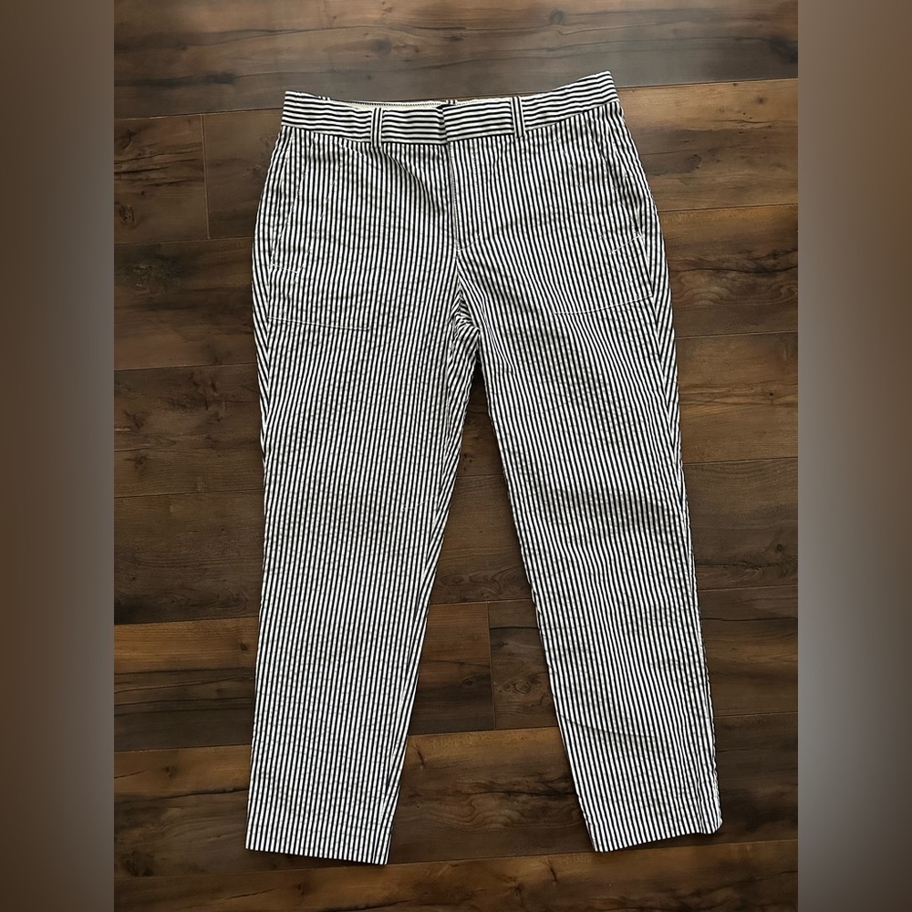 J.Crew Navy White Seersucker Striped Pants Size 6 Cotton Summer